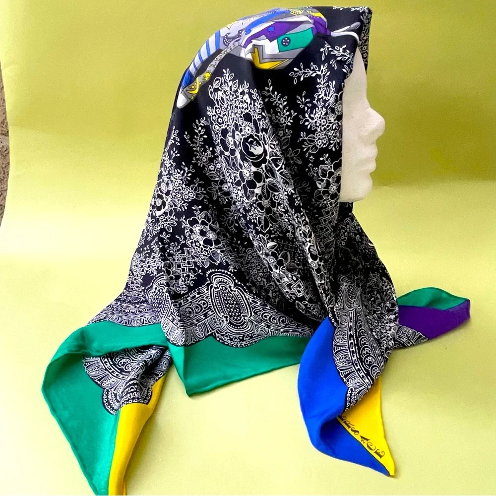 New vintage multicolored Versace large silk scarf